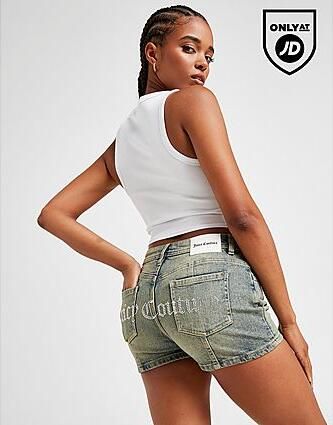 Juicy Couture Diamante Logo Denim Shorts Blue- Dames Blue