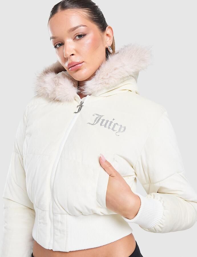 Juicy Couture Diamante Velour Jacket Crème- Dames Crème