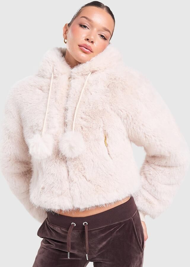 Juicy Couture Hooded Fur Jacket Beige- Dames Beige