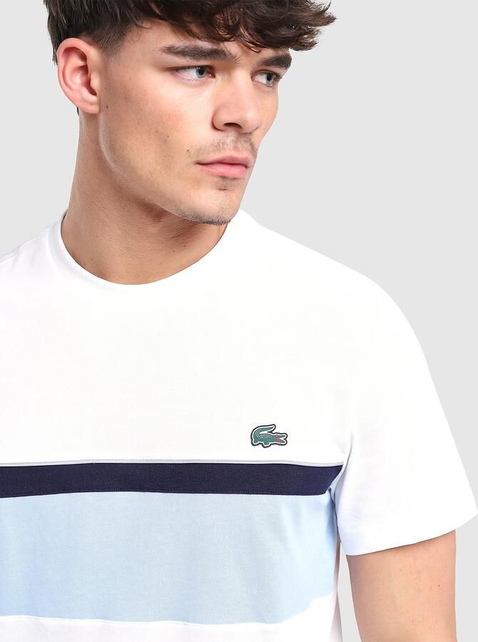 Lacoste Colour Block Reflective Pipe T-Shirt Wit- Heren Wit