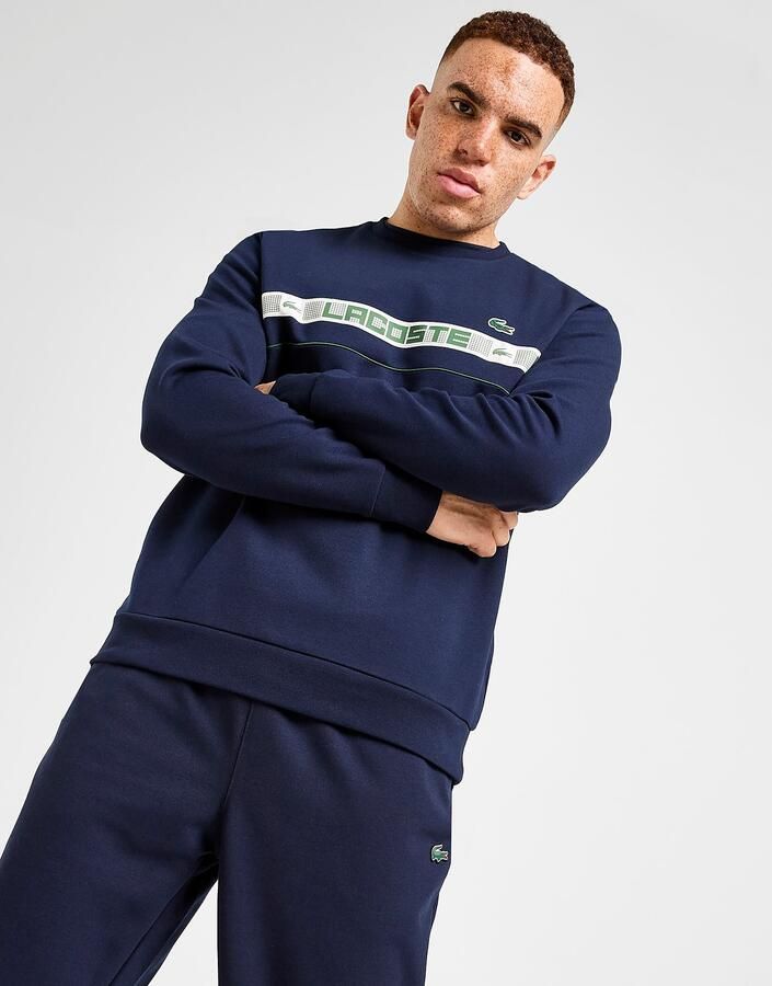 Lacoste Grid Tape Crew Sweatshirt Blauw- Heren Blauw