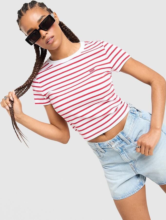 Levis LEVI'S Stripe Slim T-Shirt Wit- Dames Wit