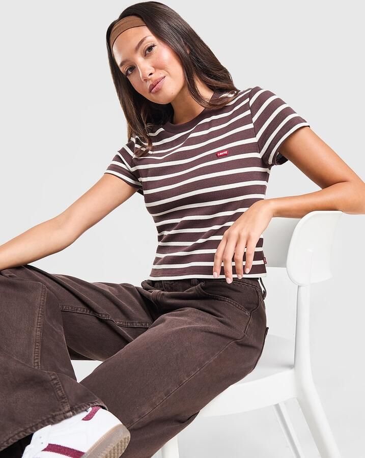 Levis LEVI'S Striped Ribbed T-Shirt Bruin- Dames Bruin