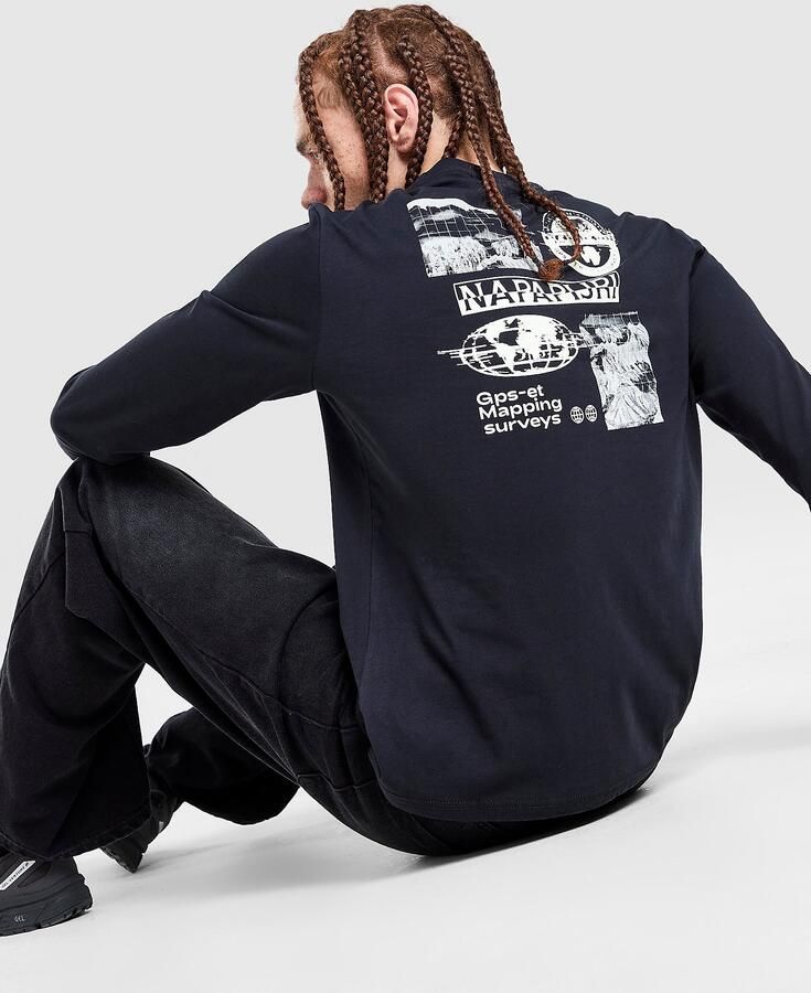 Napapijri Grid Back Print Long Sleeve T-Shirt Zwart- Heren Zwart