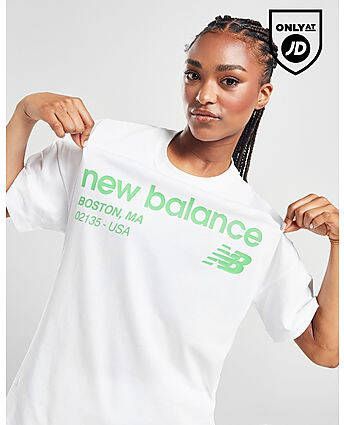 New Balance Logo Boyfriend T-Shirt White- Dames