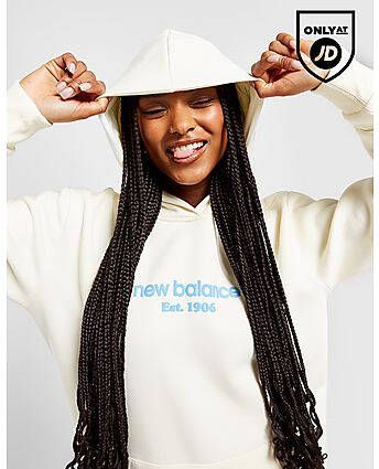 New Balance Logo Overhead Hoodie White- Dames
