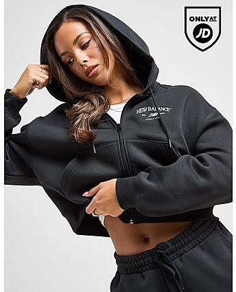 New Balance Athletics Cropped Full Zip Hoodie Zwart- Dames Zwart - Foto 2