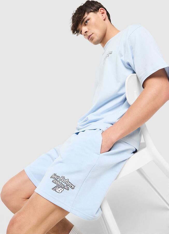 New Balance Bubble Script Shorts Blauw- Heren Blauw