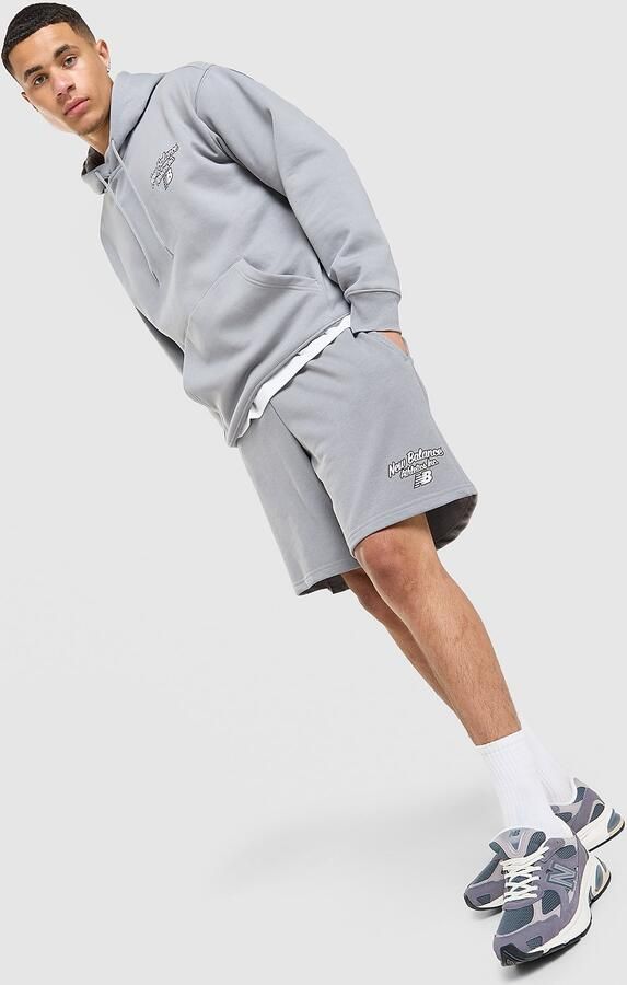 New Balance Bubble Script Shorts Grijs- Heren Grijs
