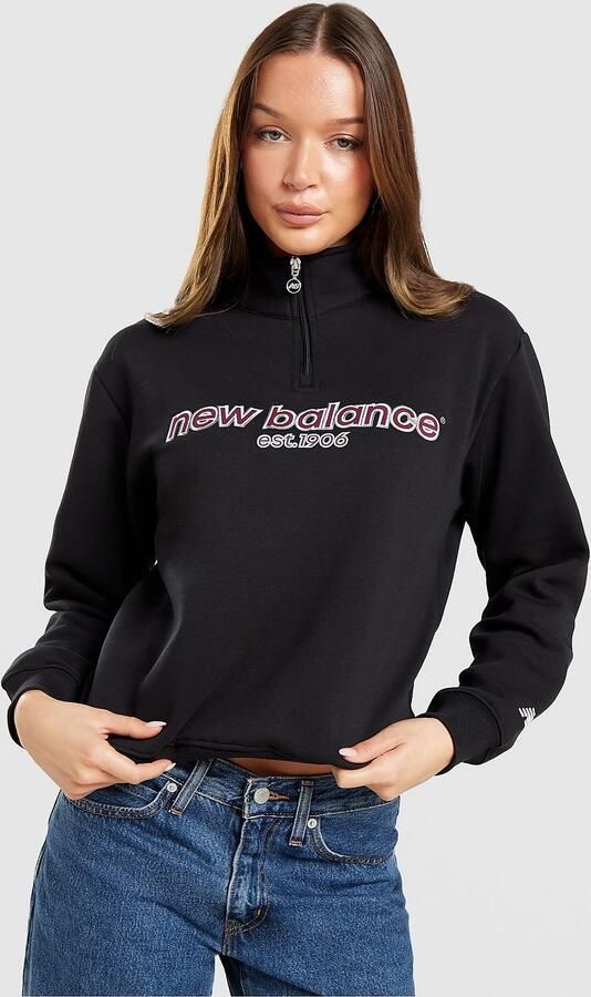New Balance Collegiate Cropped 1 4 Zip Sweatshirt Zwart- Dames Zwart