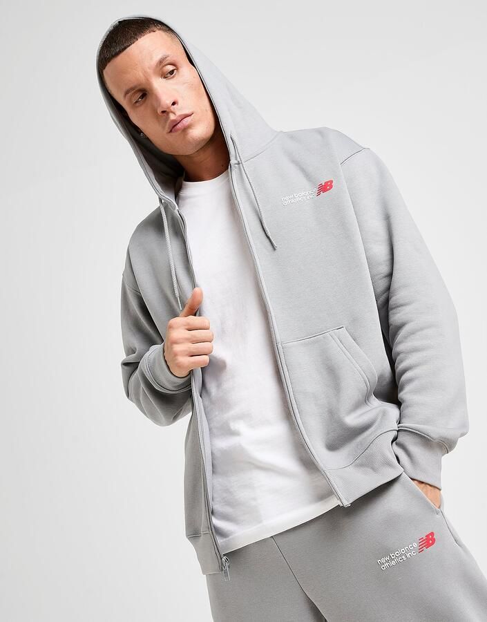 New Balance Core Logo Full Zip Hoodie Grijs- Heren Grijs
