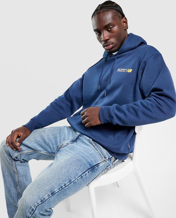 New Balance Core Logo Hoodie Blauw- Heren Blauw