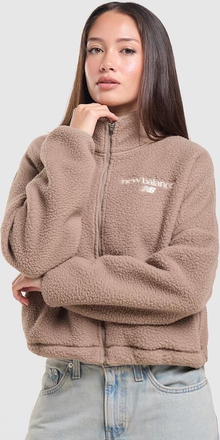New Balance Cropped Full Zip Polar Fleece Sweatshirt Bruin- Dames Bruin