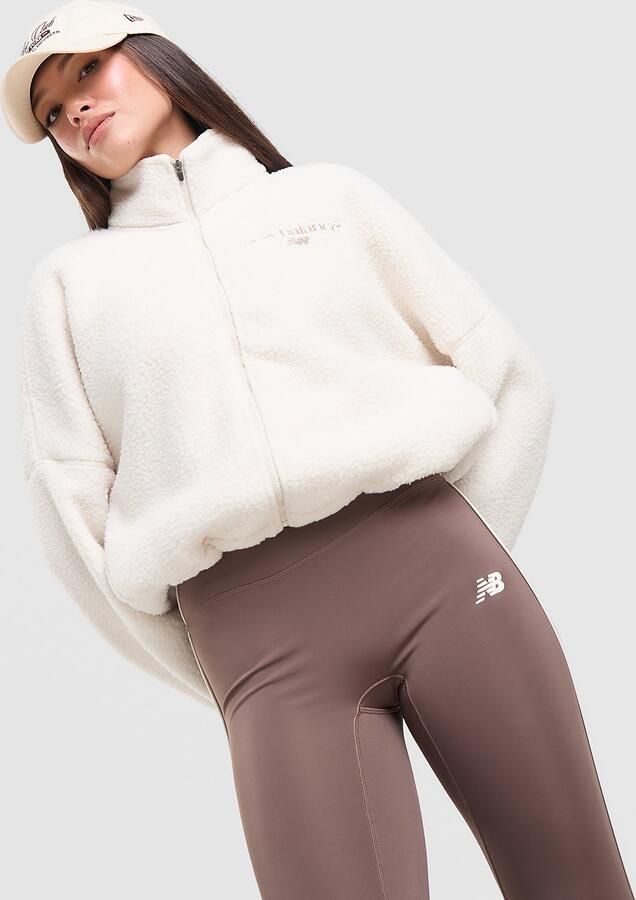 New Balance Cropped Full Zip Polar Fleece Sweatshirt Crème- Dames Crème