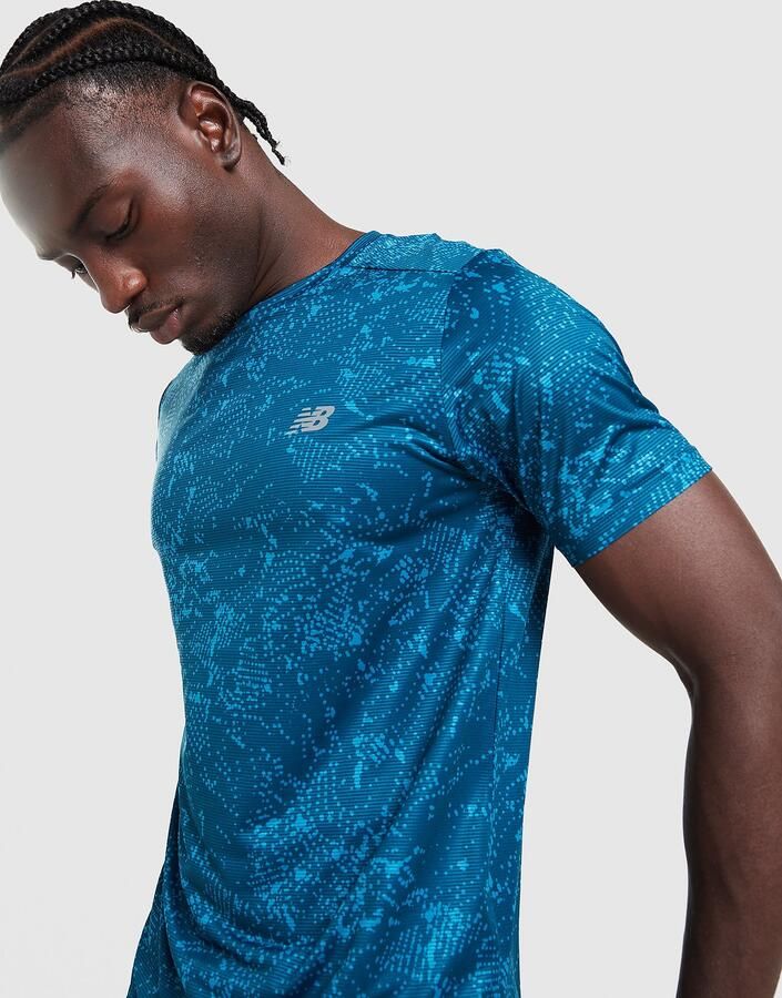 New Balance Essential All Over Print T-Shirt Blauw- Heren Blauw