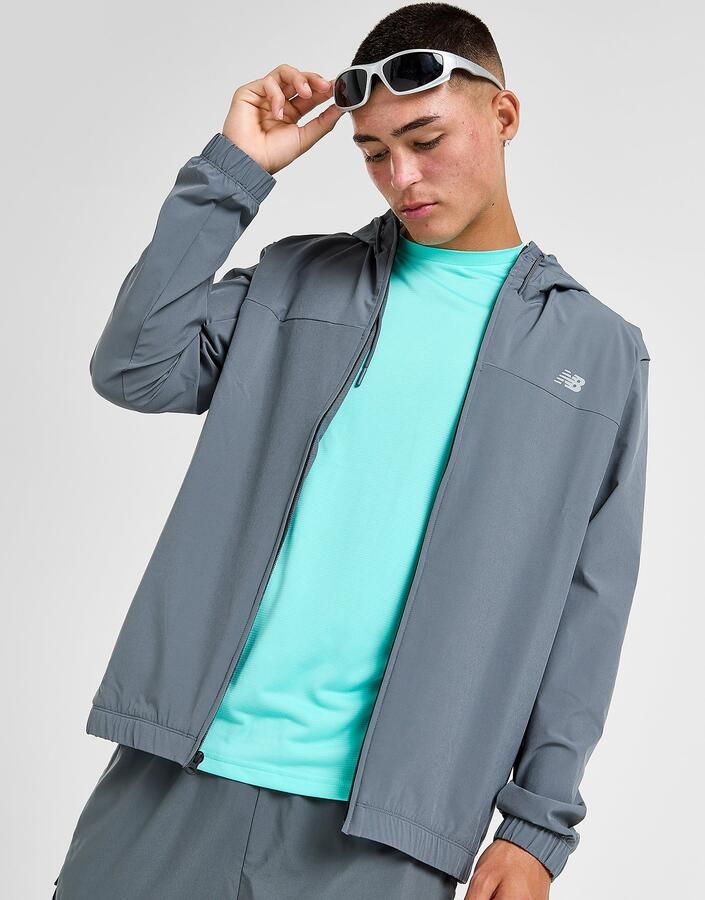 New Balance Full Zip Woven Hooded Track Top Grijs- Heren Grijs