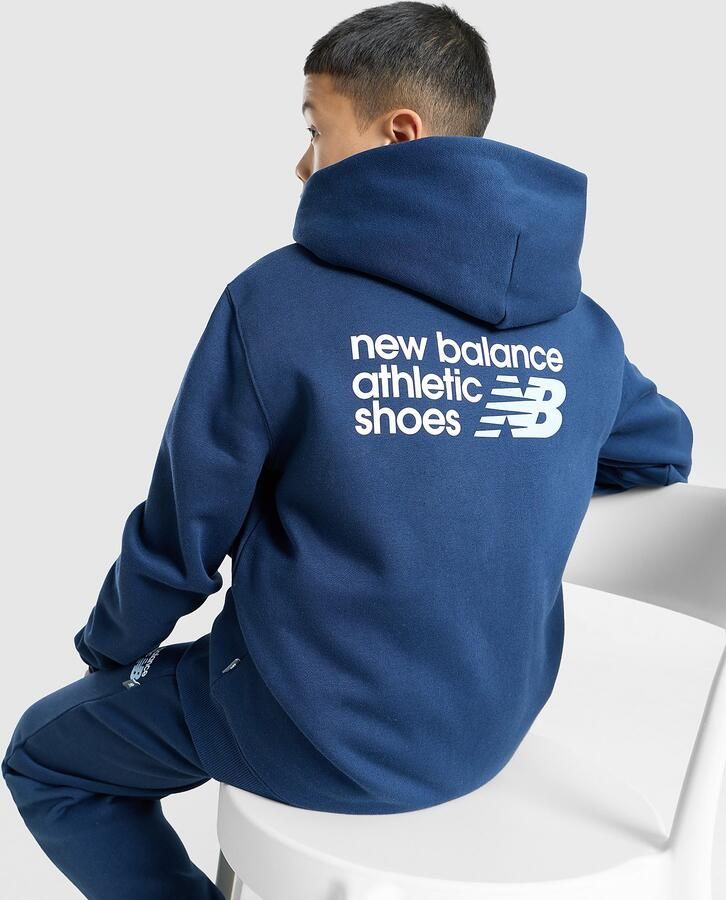 New Balance Linear Back Logo Full Zip Hoodie Junior Blauw Kind Blauw