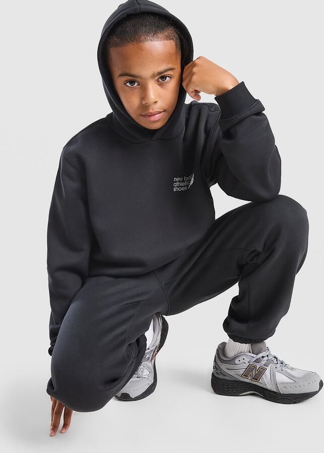 New Balance Linear Back Print Overhead Hoodie Junior Zwart Kind Zwart