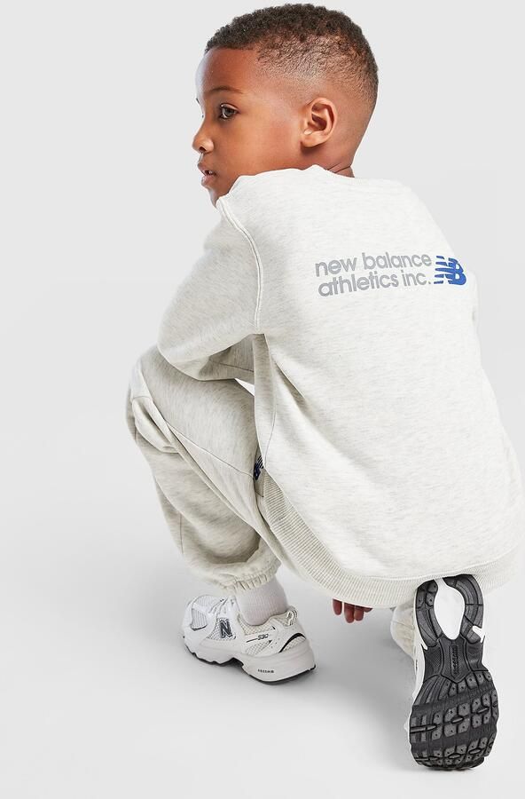 New Balance Linear Logo Crew Tracksuit Children Grijs
