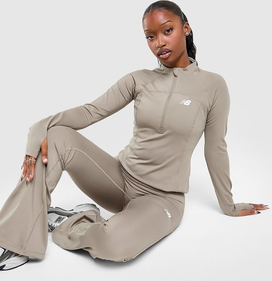 New Balance Logo 1 4 Zip Top Grijs- Dames Grijs