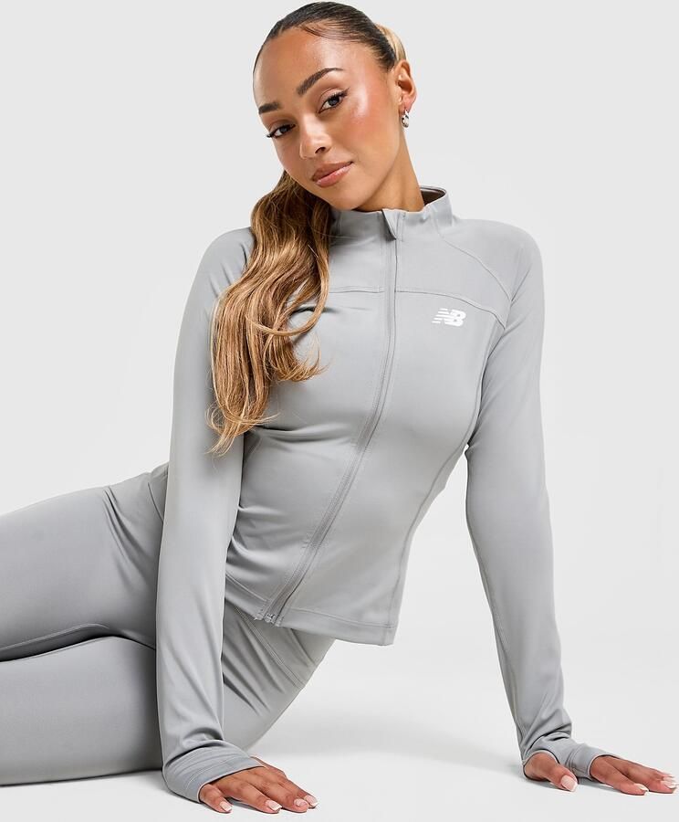 New Balance Logo Full Zip Top Grijs- Dames Grijs