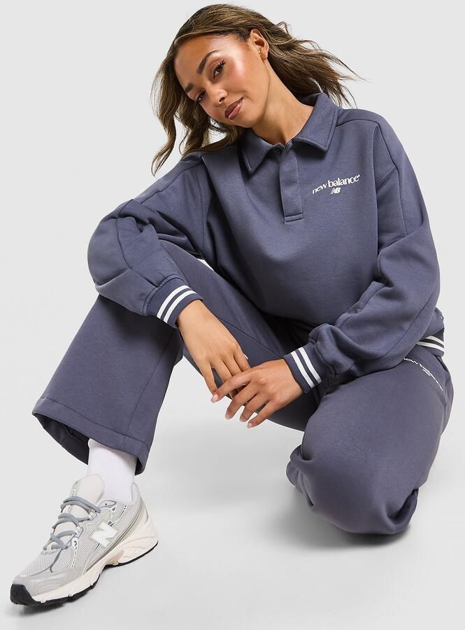 New Balance Long Sleeve Fleece Polo Sweatshirt Blauw- Dames Blauw