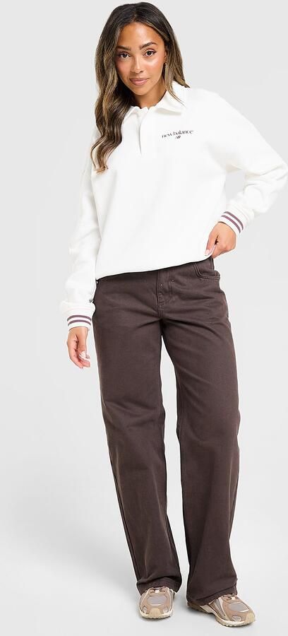 New Balance Long Sleeve Fleece Polo Sweatshirt Wit- Dames Wit