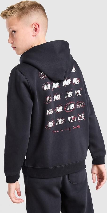 New Balance Multi Logo Back Graphic Hoodie Junior Zwart Kind Zwart