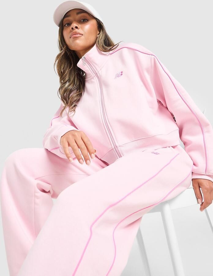 New Balance Pipe Fleece Full Zip Track Top Roze- Dames Roze