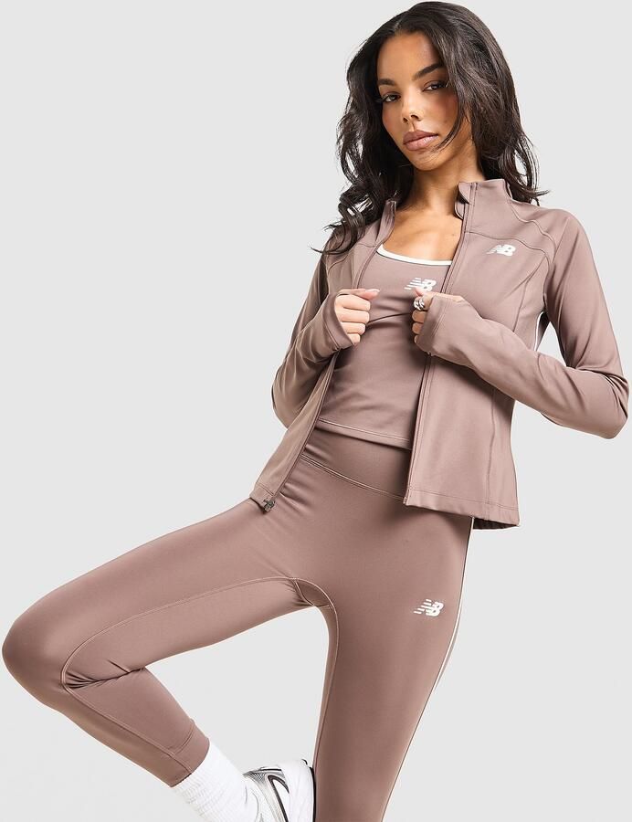 New Balance Pipe Full Zip Top Bruin- Dames Bruin