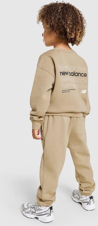 New Balance Repeat Linear Crew Tracksuit Children Beige Kind Beige
