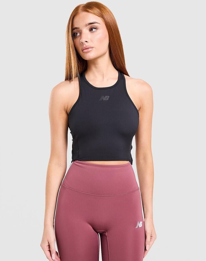 New Balance Running Fitted Crop Tank Top Zwart- Dames Zwart