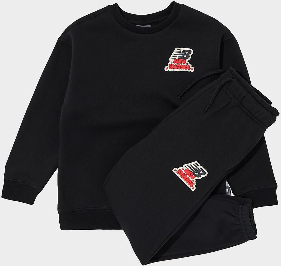 New Balance Sticker Logo Crew Tracksuit Children Zwart Kind Zwart