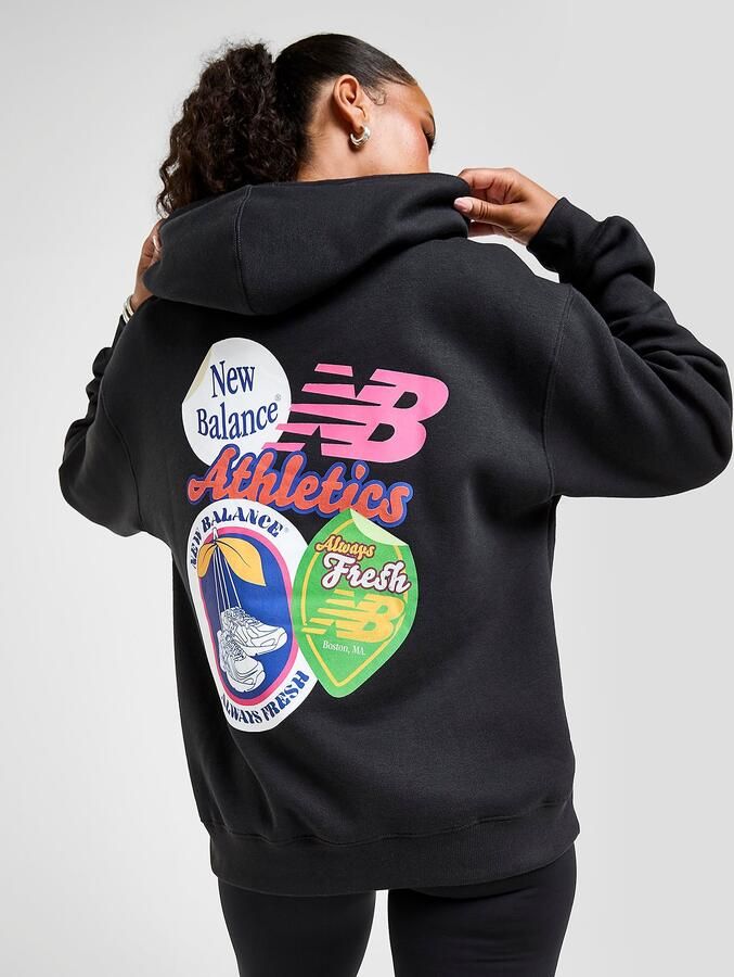 New Balance Sticker Overhead Hoodie Zwart- Dames Zwart