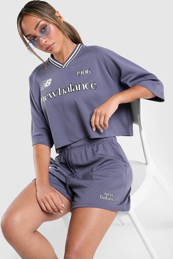 New Balance V-Neck Cropped Jersey Grijs- Dames Grijs