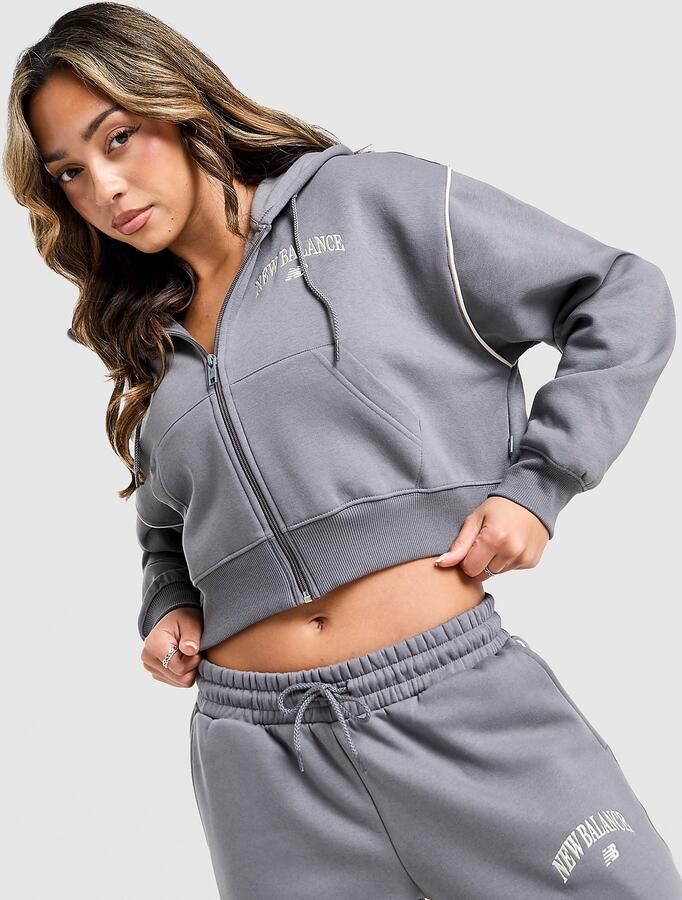 New Balance Varsity Crop Full Zip Hoodie Grijs- Dames Grijs