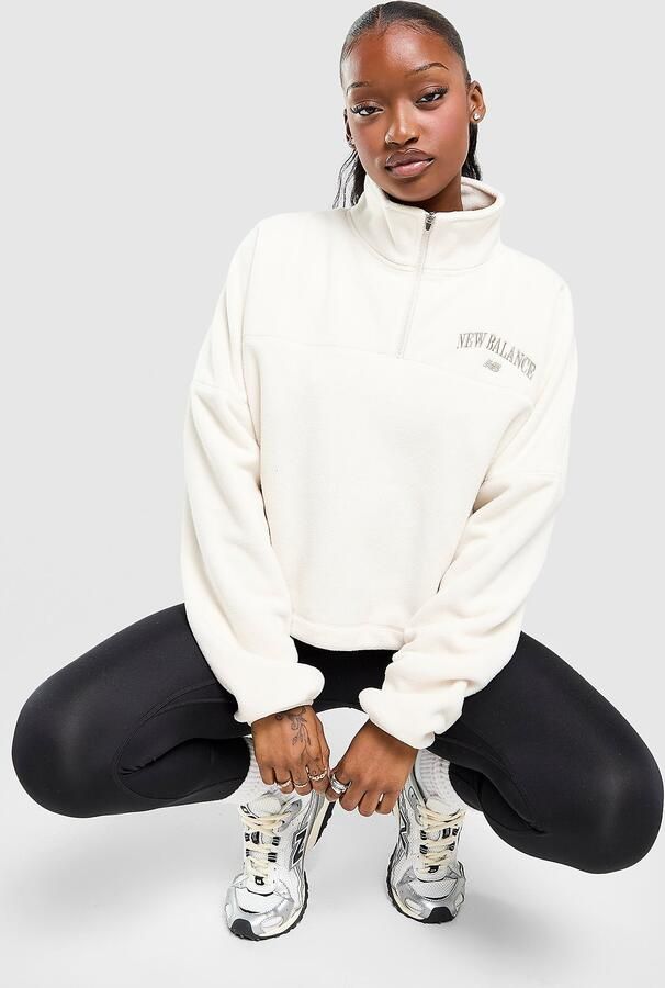 New Balance Varsity Polar Fleece 1 4 Zip Sweatshirt Wit- Dames Wit