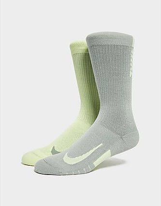Nike 2 Pack Running Crew Socks Grey- Heren