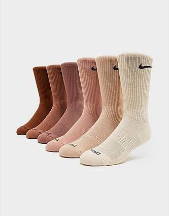 Nike 6-Pack Everyday Cushioned Training Crew Socks Brown- Dames