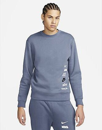 Nike Club Fleece+ Geborstelde herentop met ronde hals Diffused Blue- Heren