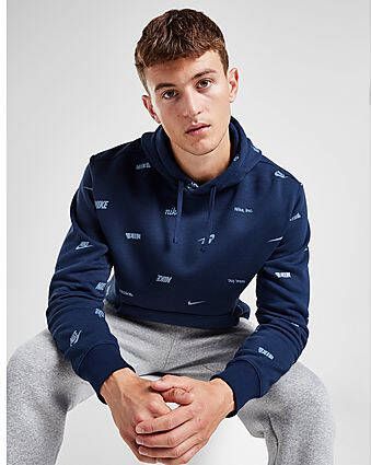 Nike Club Fleece hoodie met volledige print voor heren Midnight Navy Ashen Slate- Heren