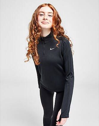Nike Dri-FIT top met halflange rits en lange mouwen voor meisjes Black White