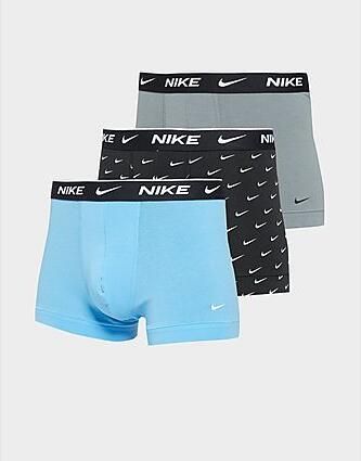 Nike Everyday Cotton Stretch Trunk (3 Pack) Boxershorts Kleding swoosh print cool grey blue maat: XS beschikbare maaten:XS S M L XL