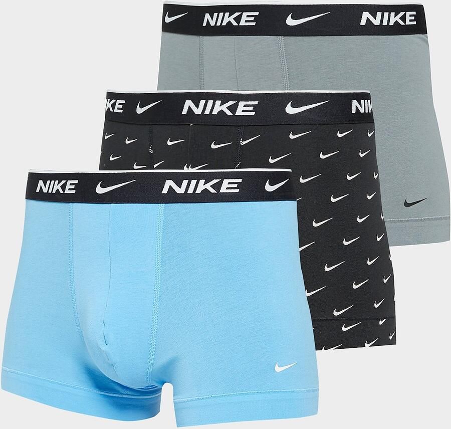 Nike Everyday Cotton Stretch Trunk (3 Pack) Boxershorts Kleding swoosh print cool grey blue maat: XS beschikbare maaten:XS S M L XL