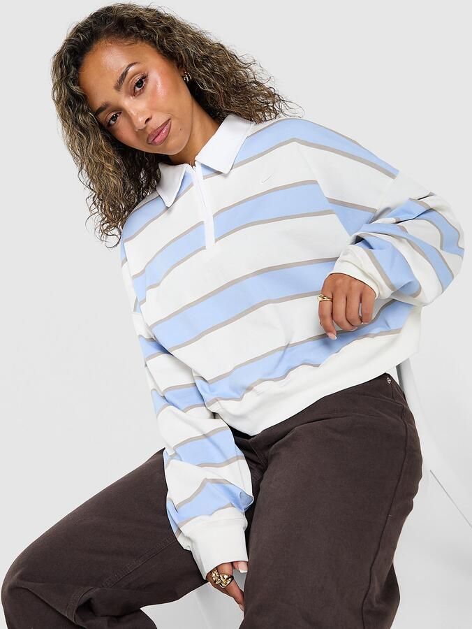 Nike Cropped Stripe Rugby Polo Shirt Blauw- Dames Blauw