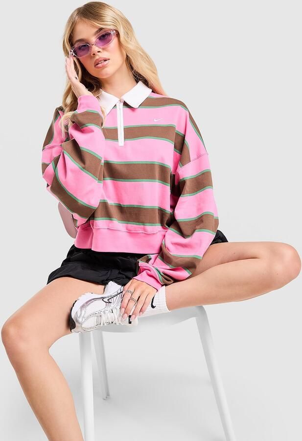 Nike Cropped Stripe Rugby Polo Shirt Roze- Dames Roze