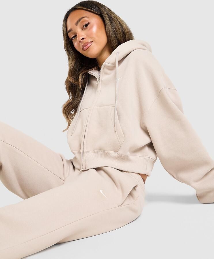 Nike Damesbroek met halfhoge taille en open zoom Studio Fleece Medium Weight Bruin- Dames Bruin
