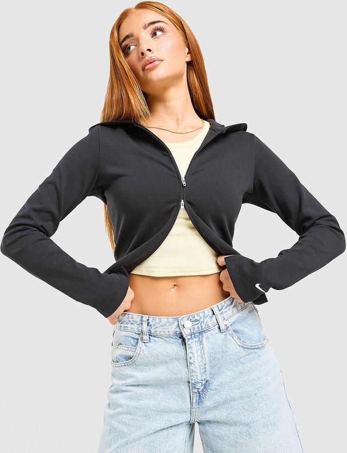 Nike Aansluitende damestop met rits over de hele lengte en lange mouwen Sportswear Chill Knit Zwart- Dames Zwart