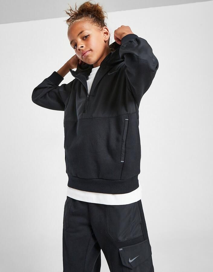 Nike Fleecehoodie met halflange rits voor kids Sportswear City Utility EasyOn Zwart