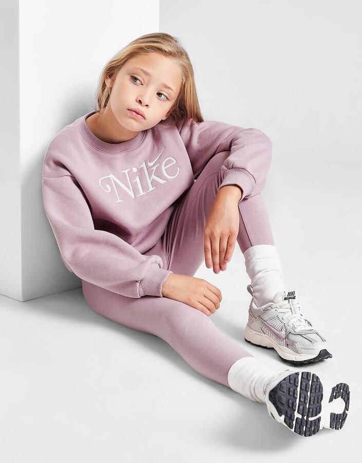 Nike ' Embroidered Shine Crew Tracksuit Children Roze